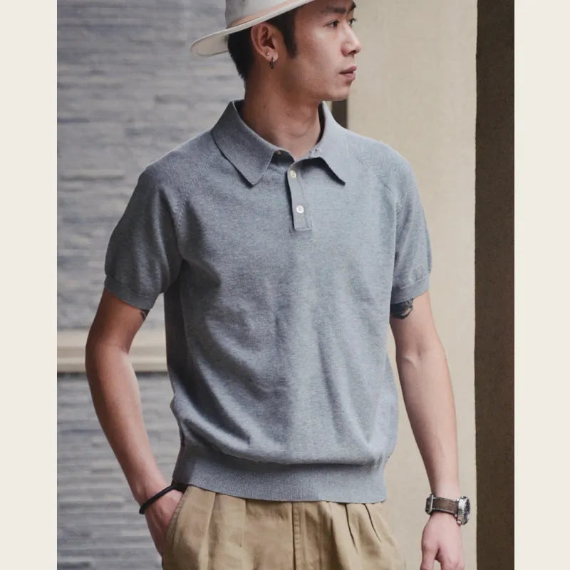 Retro knitted cotton short-sleeved T-shirt in slim fit on a hanger