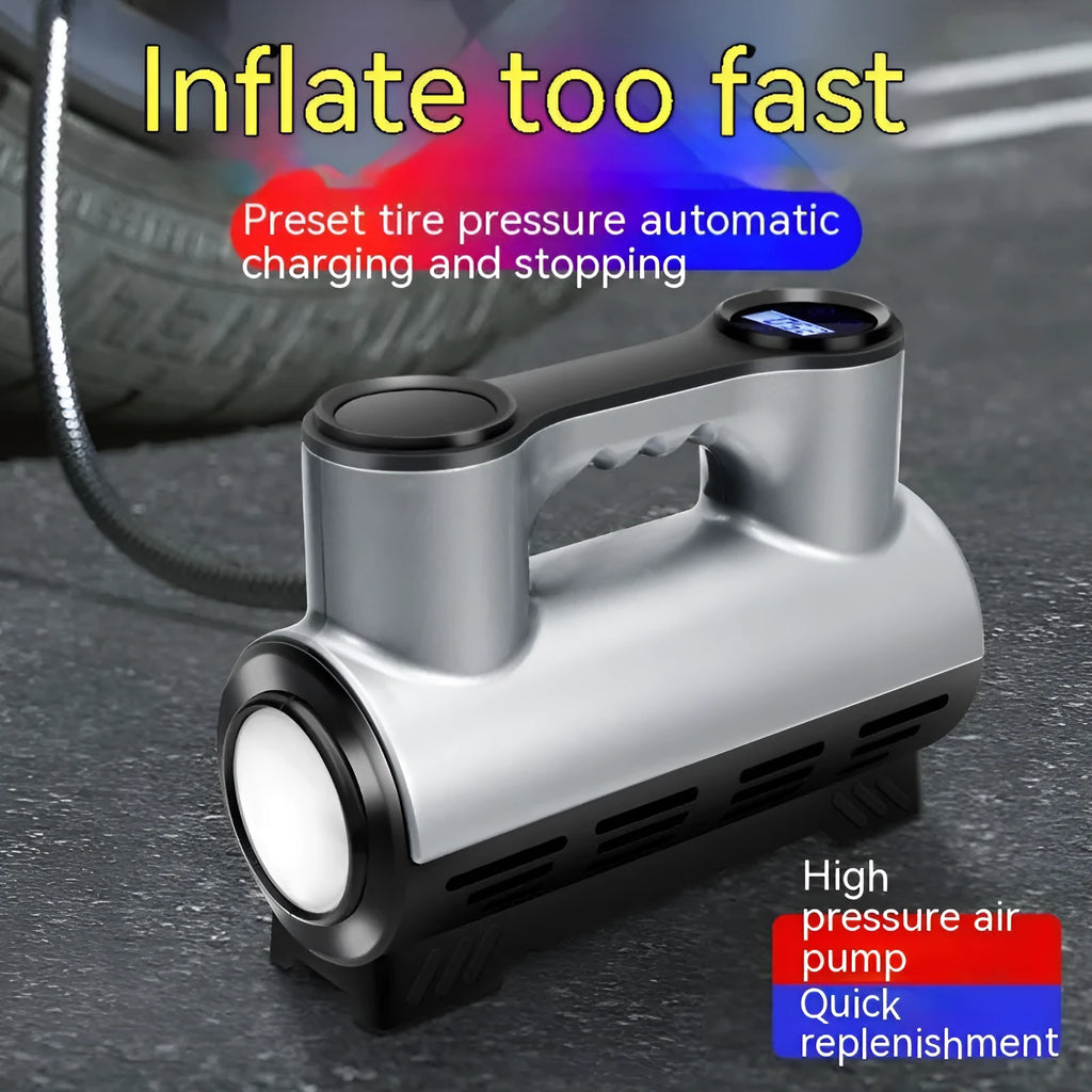 12V portable car tyre inflator with digital display and three air nozzles
