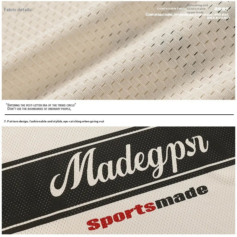 Apricot coloured loose-fit V-neck sports jersey top with short sleeves and a letters pattern.