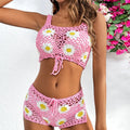 Women's floral pattern swimsuit with hollow yarn fabric in light green or pink colour options