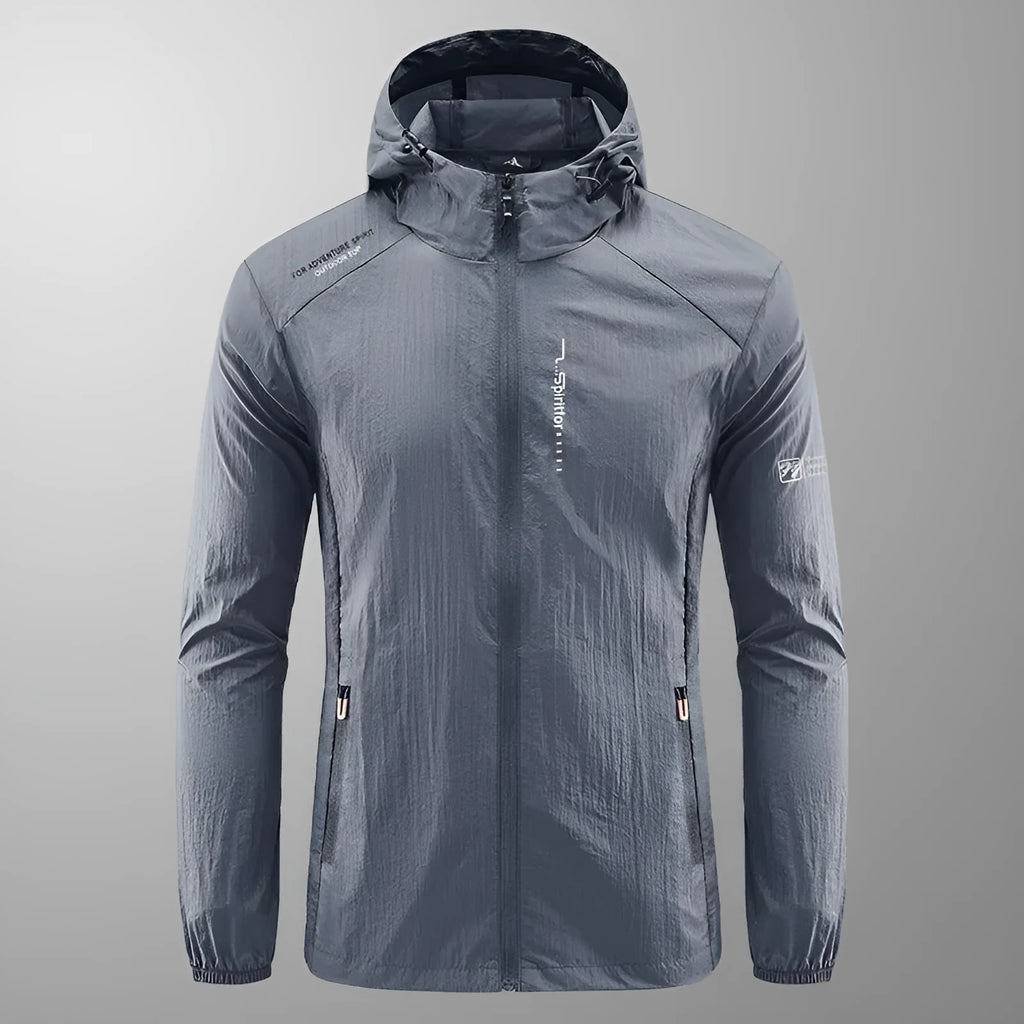 Men's lightweight nylon hooded summer jacket in loose fit, shown in a neutral colour.