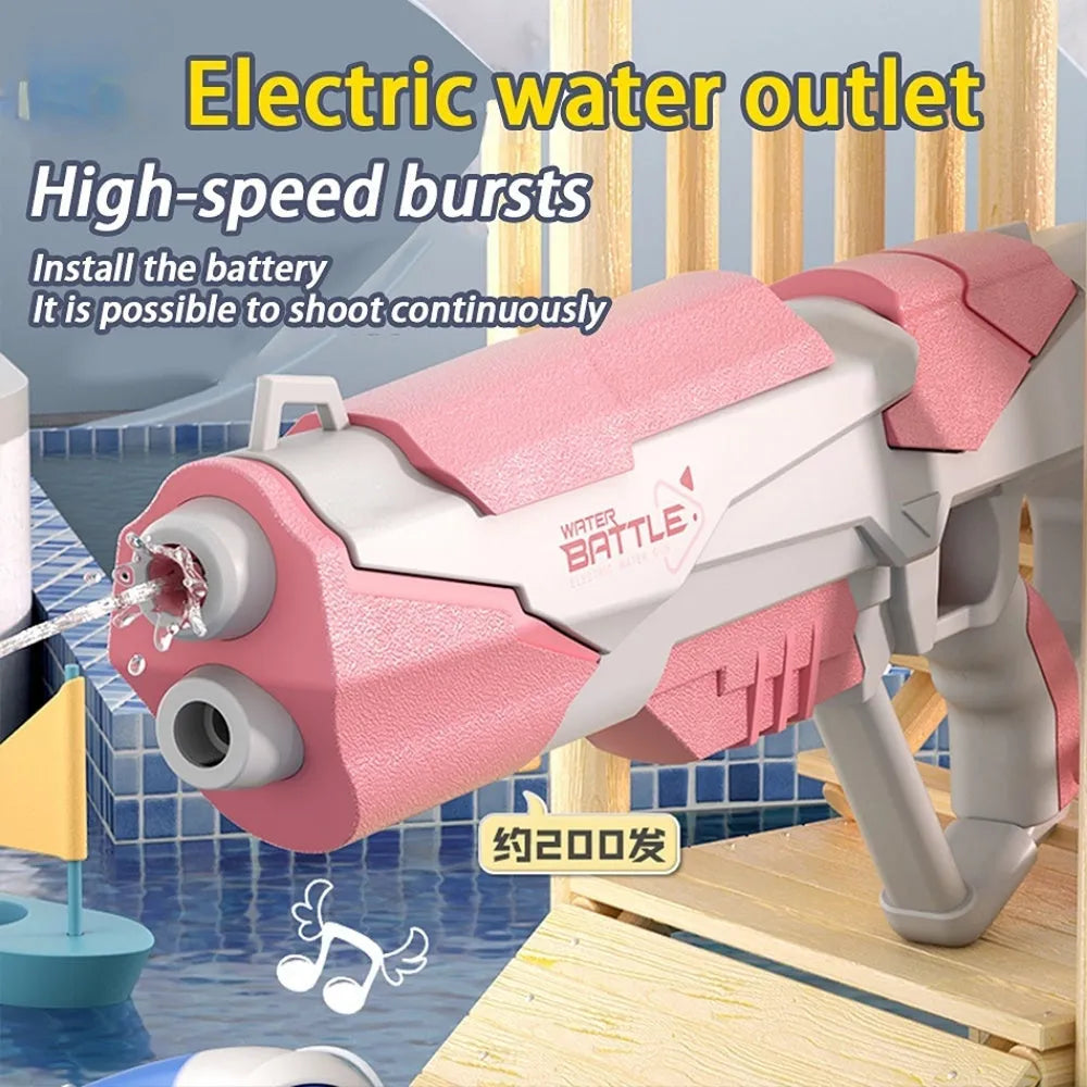 Blue plastic electric space water gun with automatic water absorption for pool and beach play.