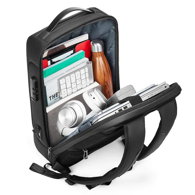 Men's large capacity business travel backpack in Oxford cloth with air pillow belt, black colour option