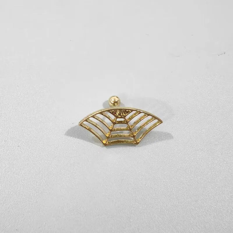 Spider web design metal stud earrings in gold or silver electroplated finish.