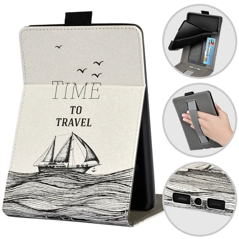 Kindle Paperwhite protective case with embossed artistic pattern and bracket design for 6-inch models