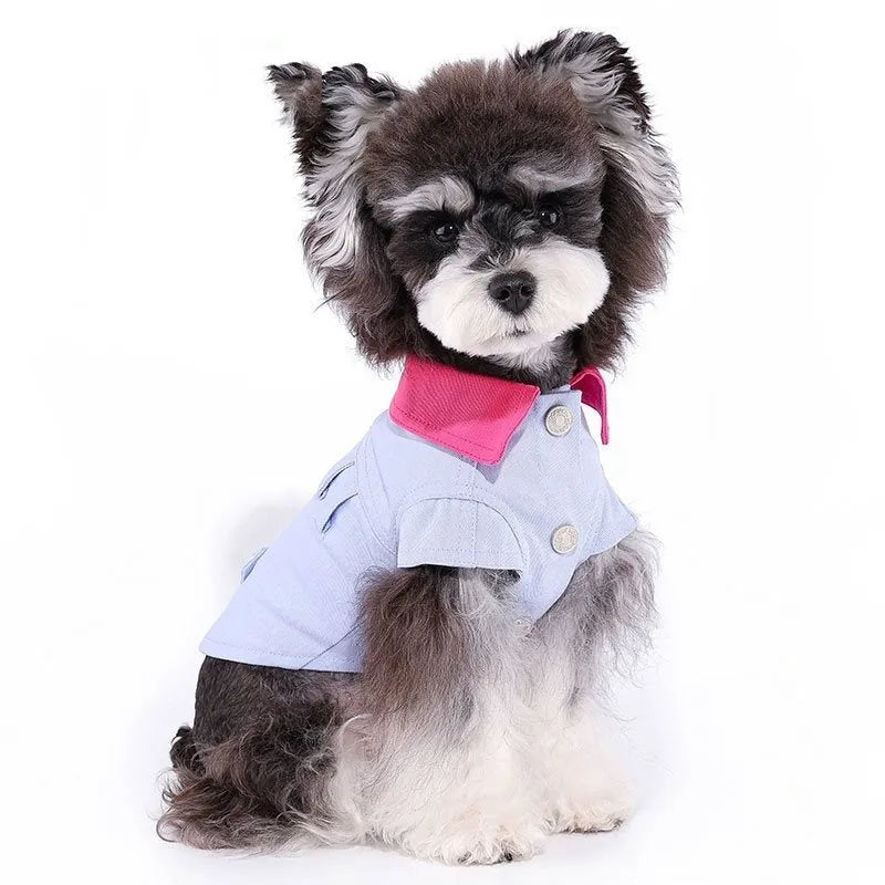 Blue and purple polyester vest for small dogs with back rope ring in seven sizes from XXS to XXL