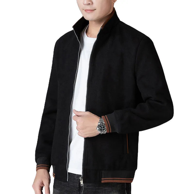 Men's autumn wool fleece jacket in sports style with long sleeves shown in grey colour