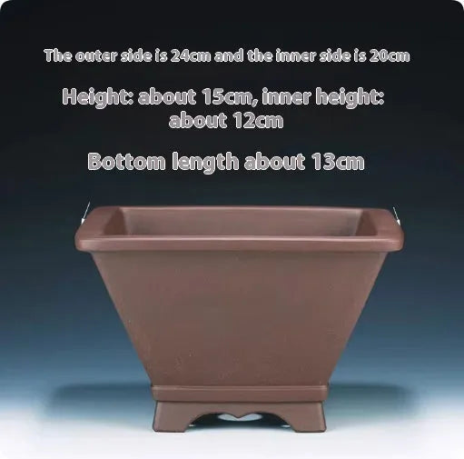 Square purple clay succulent bonsai pot with classical design showing clean lines and natural clay finish