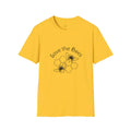 Yellow men's loose-fit short-sleeve T-shirt with a 3D digital printed design on the front.