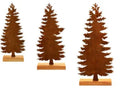 Three rustic metal Christmas tree ornaments with elk motifs in aged metallic finish