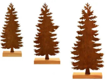 Three rustic metal Christmas tree ornaments with elk motifs in aged metallic finish