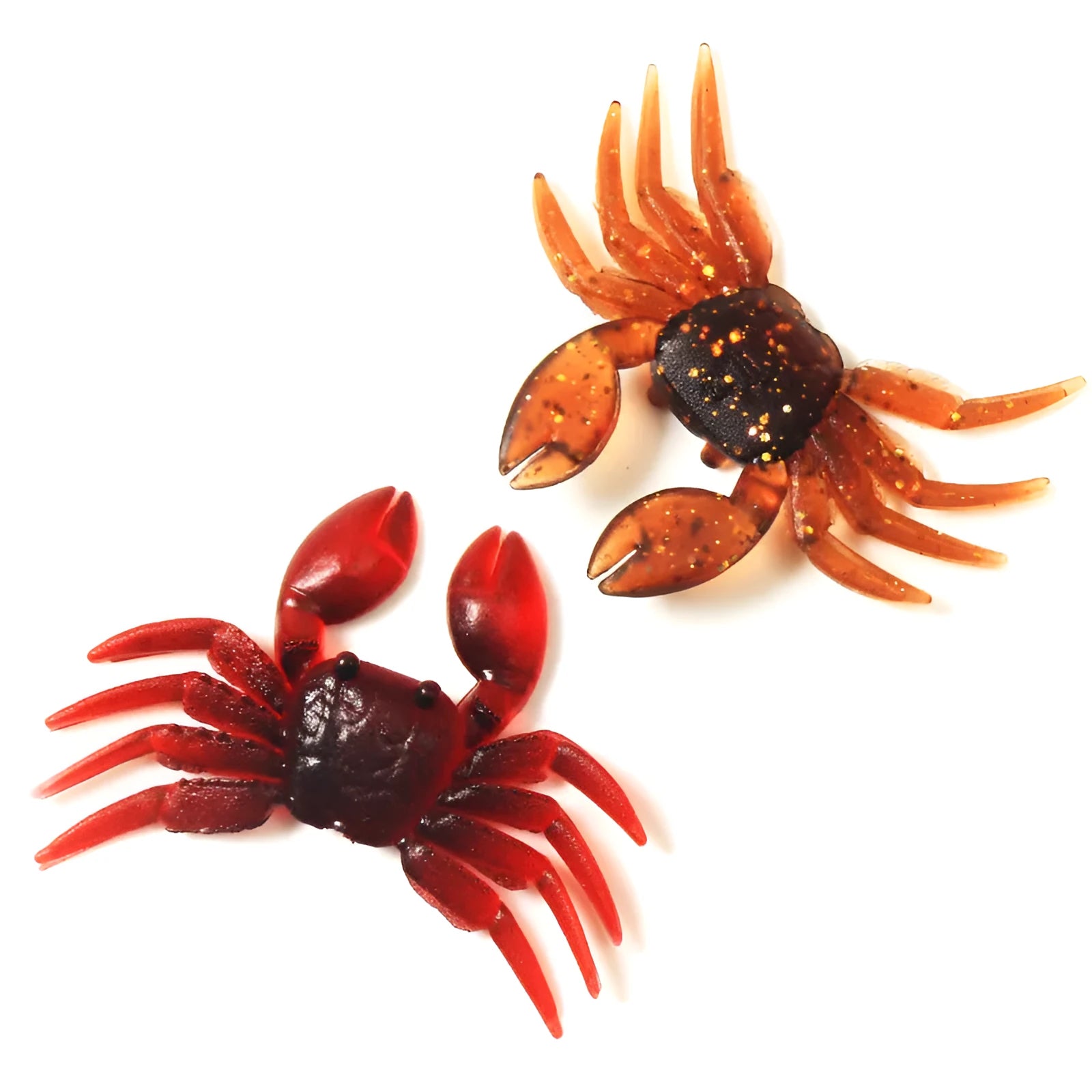 PVC soft crab fishing lure measuring 8cm in brown and red colour variations