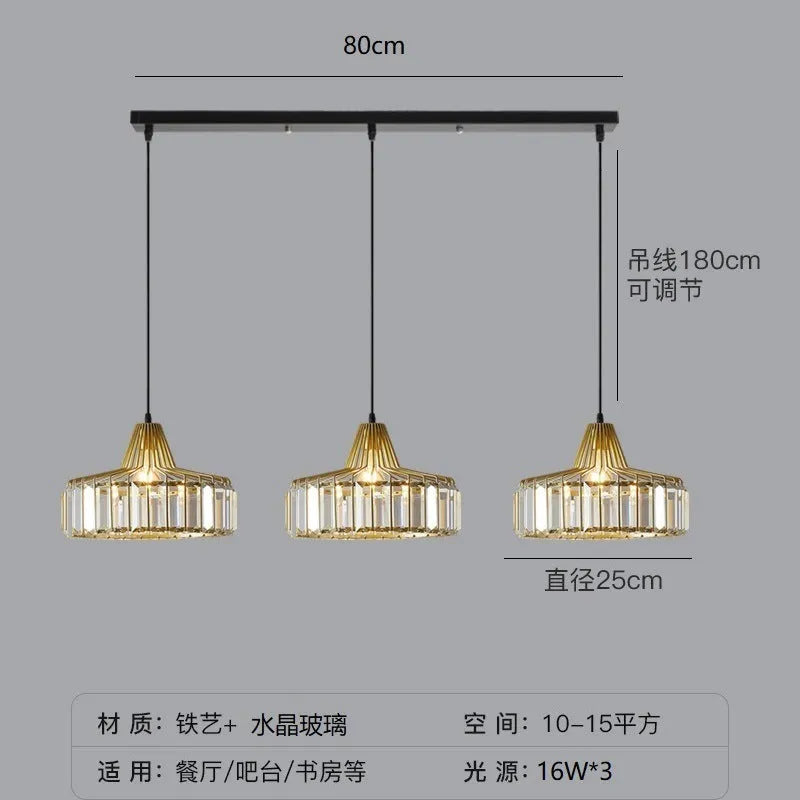 Modern black and gold crystal chandelier ceiling lamp with LED lights in various sizes.