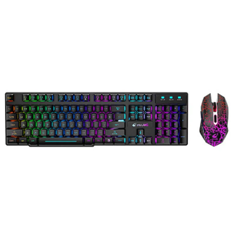 T3 wireless keyboard and mouse set with LED backlighting in black, white, or orange colour options on a desk.