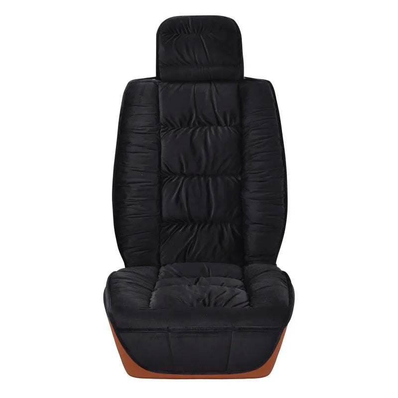 Short plush winter car seat cushion in grey, showing soft texture and universal fit design.