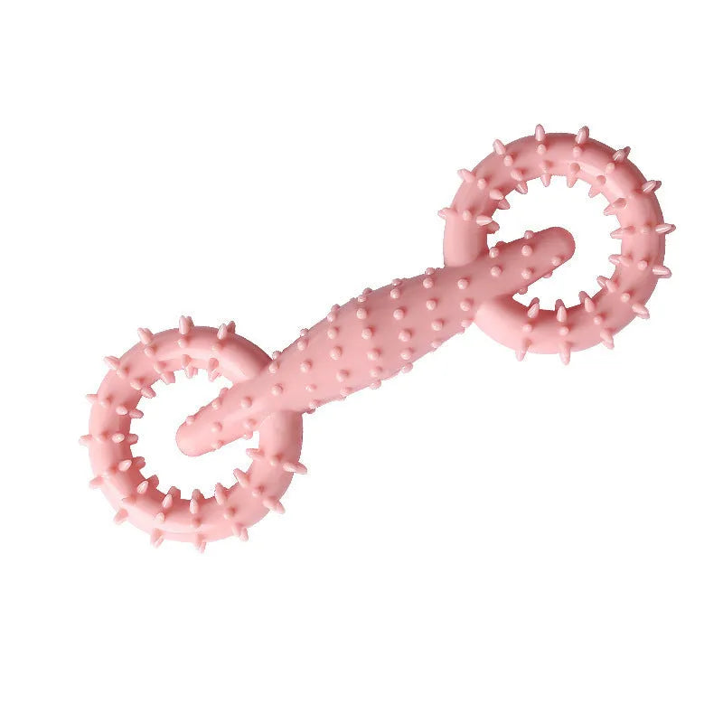 TPR dog chew toy ring for teething puppies in blue, green or pink colours measuring 16x5.8cm