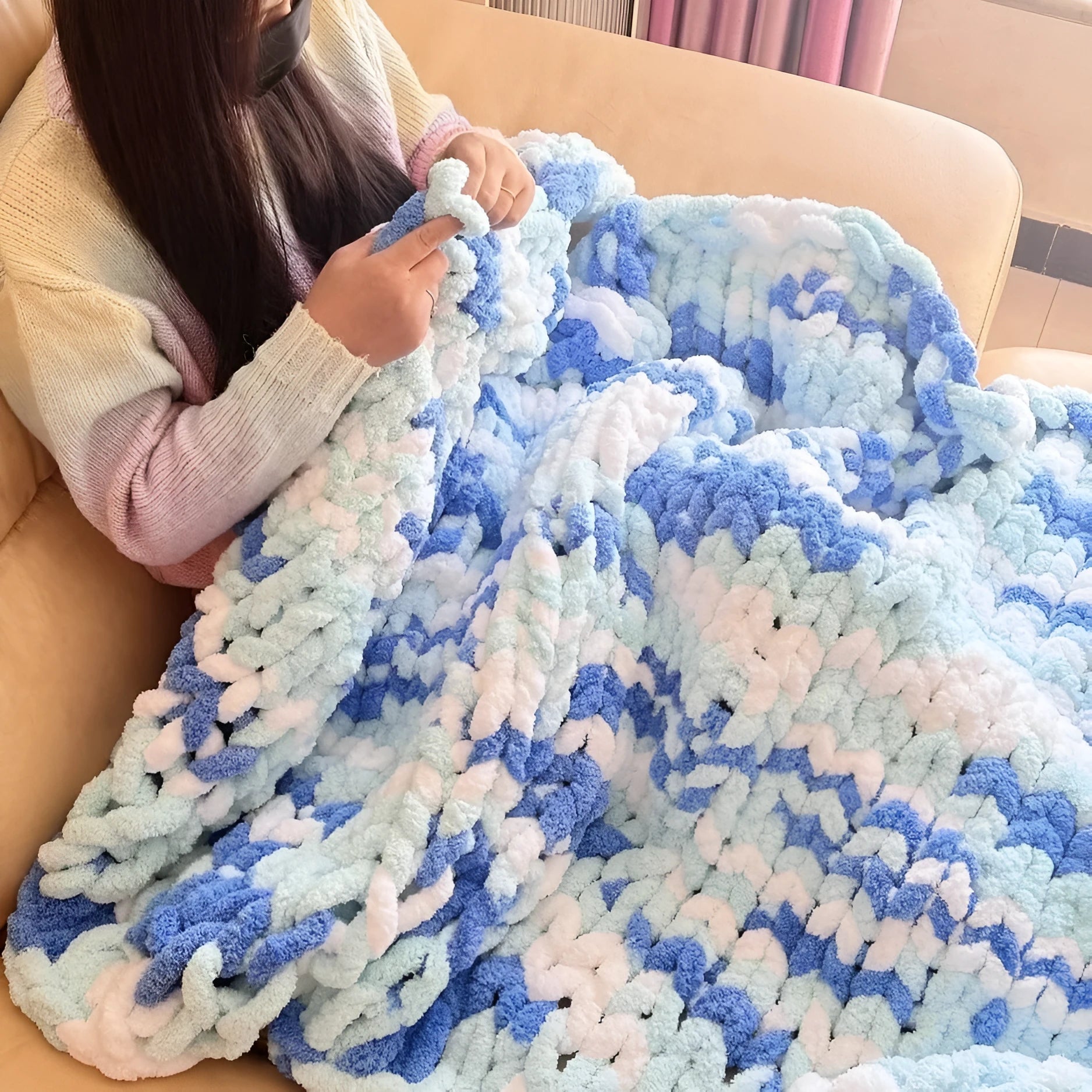 Coarse yarn chenille knitted braided gravity blanket in modern simple style