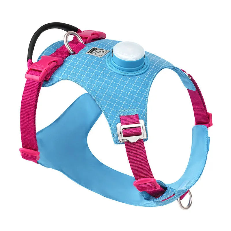 Adjustable nylon dog harness with LED light in various colour options