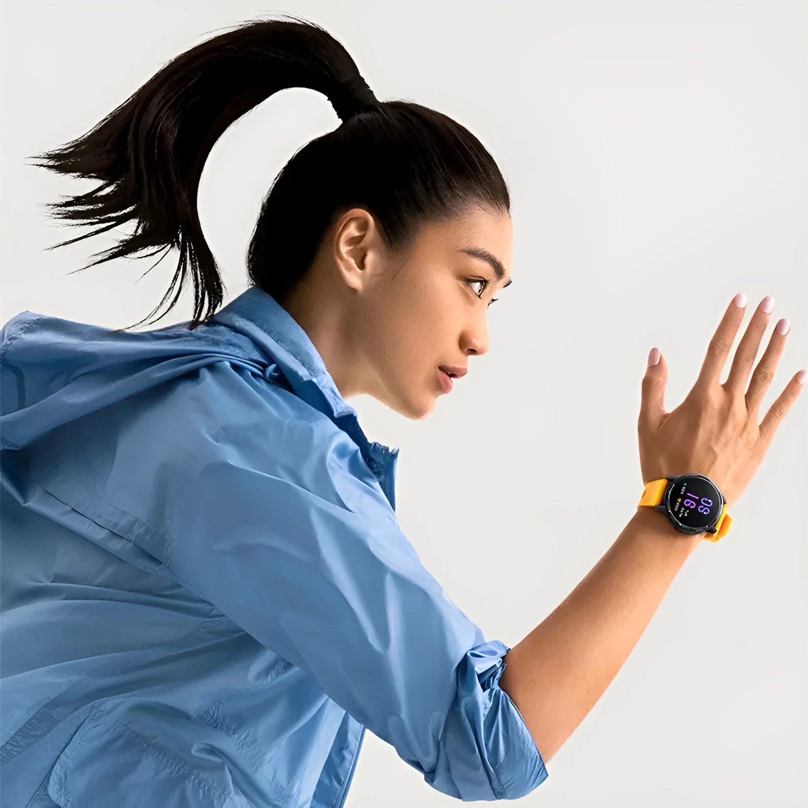 Call dual-band GPS smart watch with black silicone strap and 1.43-inch screen displaying fitness data.