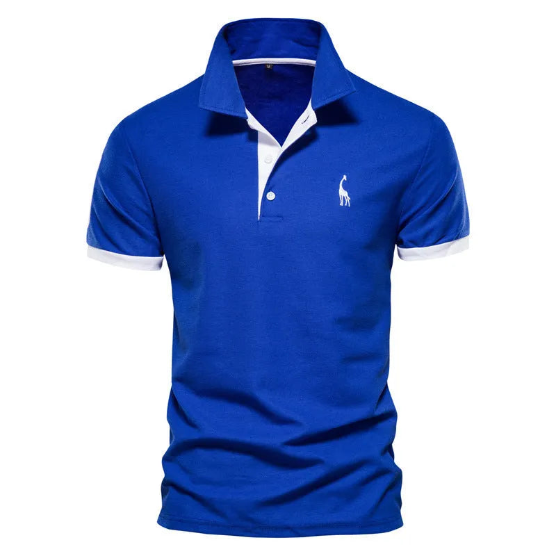 Men's deer embroidered slim fit T-shirt in cotton blend fabric, short sleeve casual top
