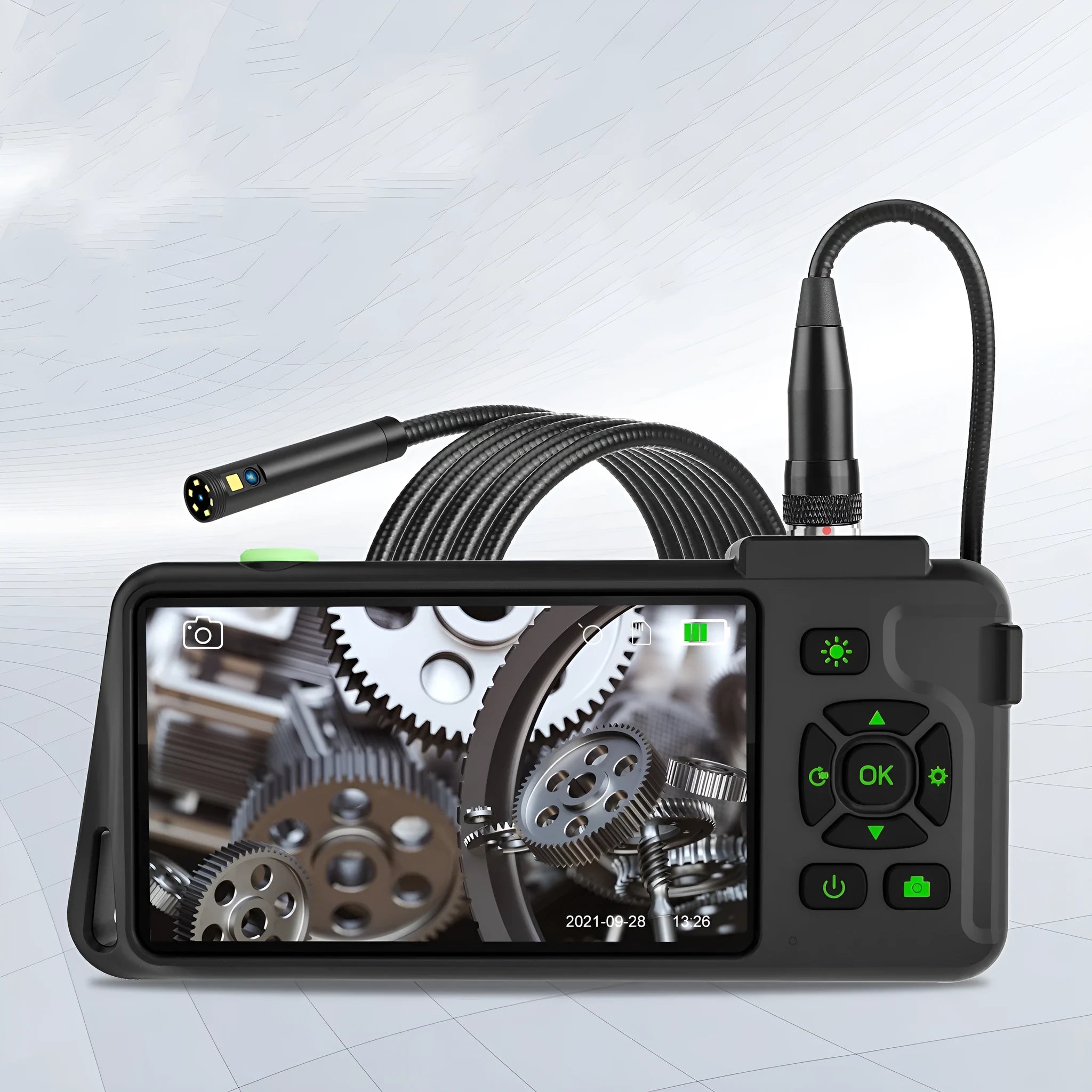 Portable industrial endoscope with 4.5-inch screen and 1-metre cable for automotive inspection