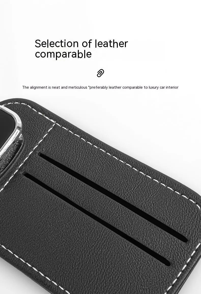 Cowhide leather automotive sun visor card holder with glasses clip in multiple colour options