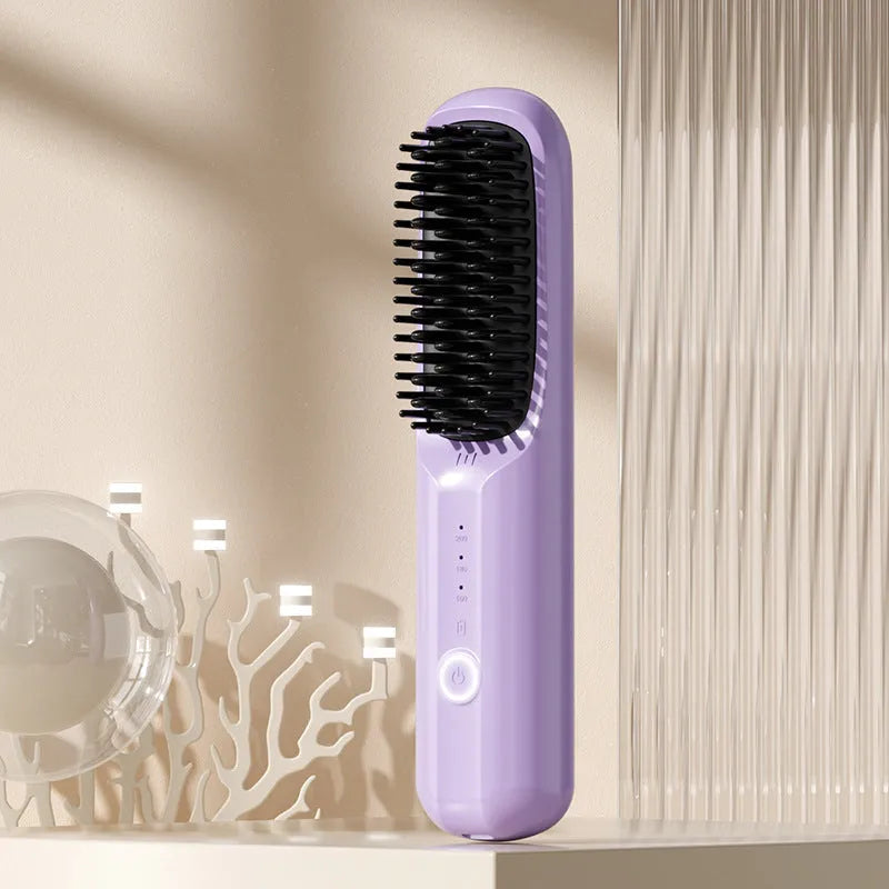 Wireless anion straight comb in beige, pink, purple, or black colours with Type-C charging port
