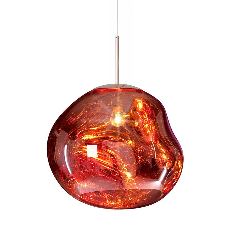 Post-modern Nordic chandelier with irregular glass shade in gold, copper, or silver finish