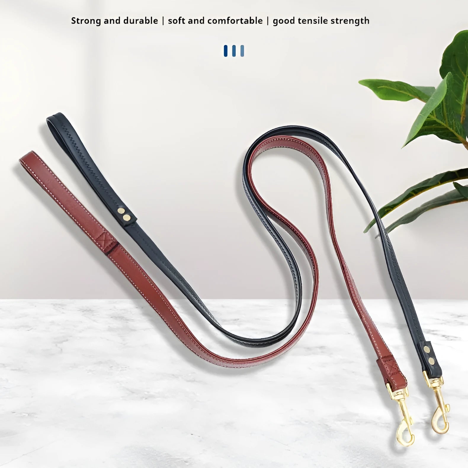 Black and maroon PU leather dog traction belt with metal clip.
