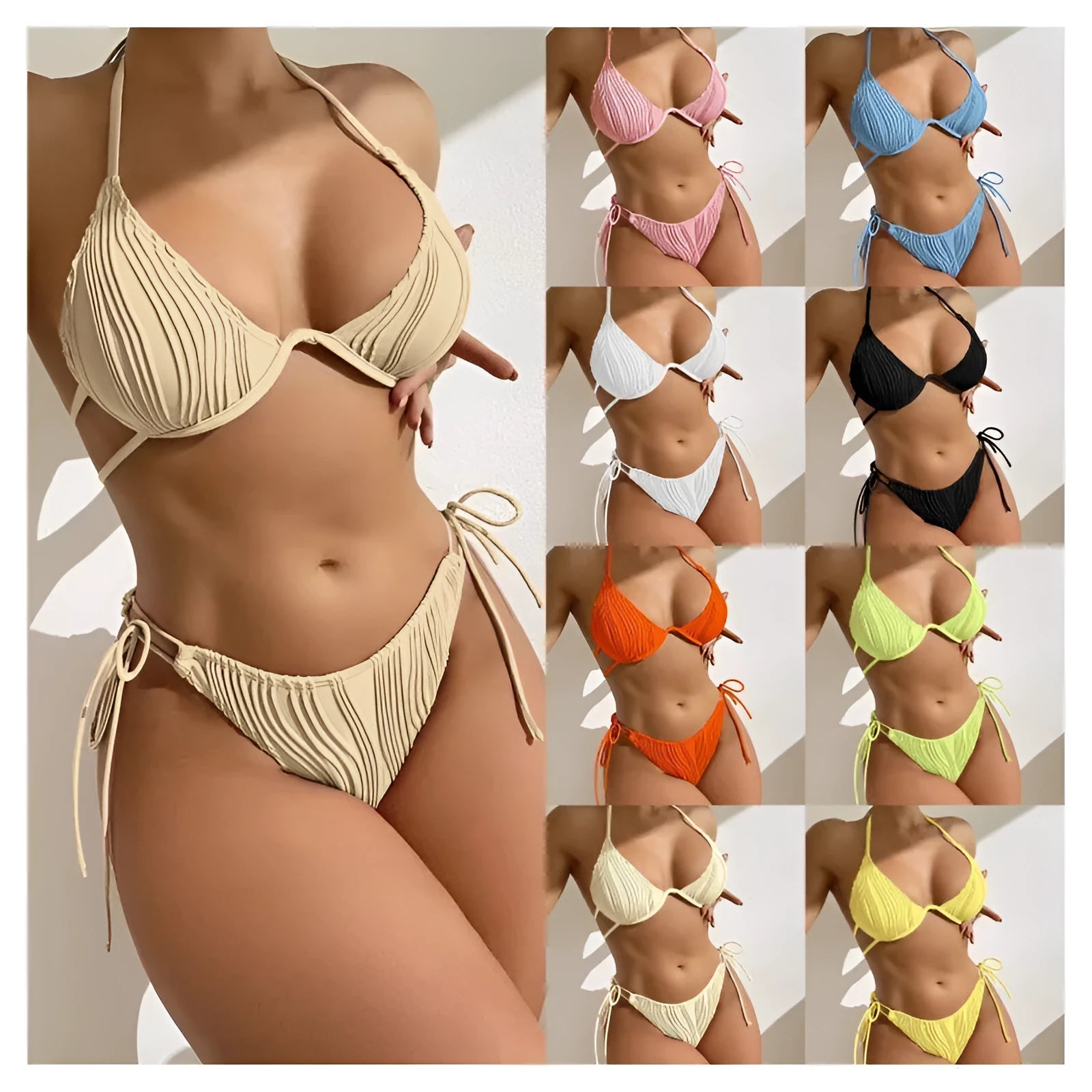 Women's steel bracket bikini swimsuit in polyester with wired top support