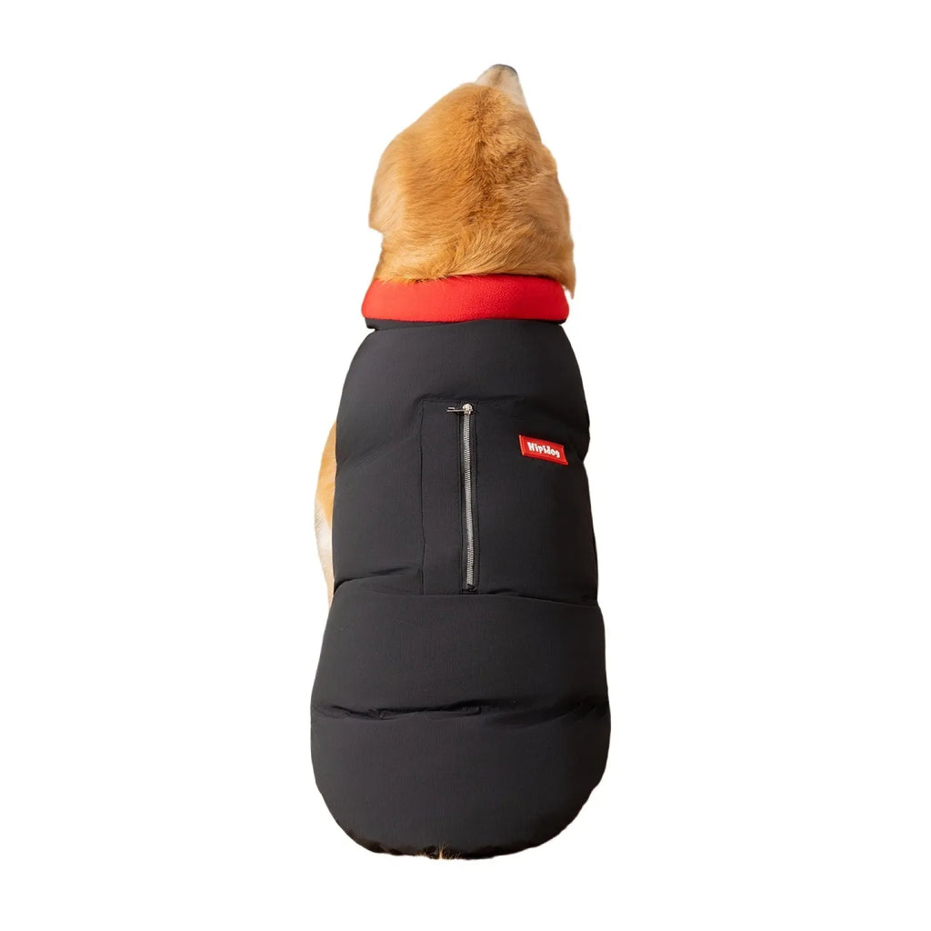 Winter cotton-padded vest dog coat for large Golden Retriever with zipper pocket, black colour