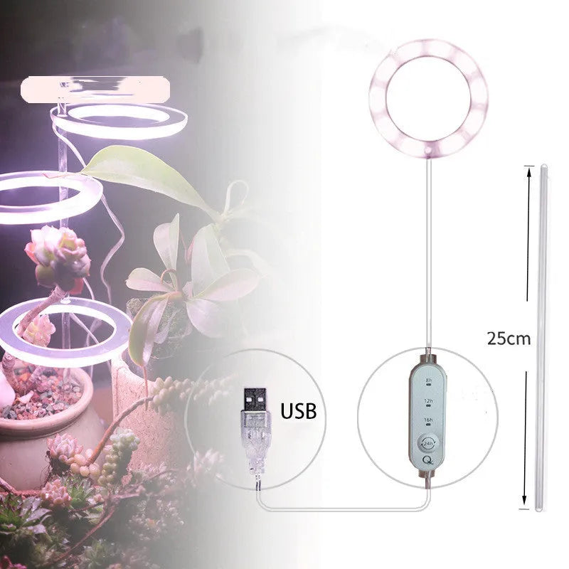 USB LED plant grow light with acrylic stick showing pink/white or yellow colour options
