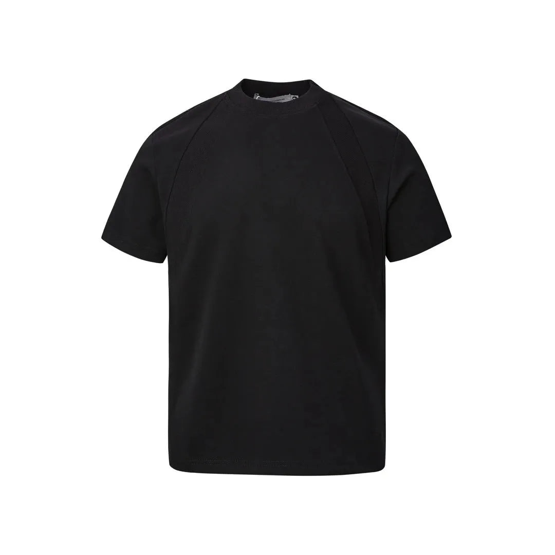 Short sleeve polyester top with textured air layer stitching in a loose fit.