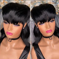 Brazilian black wig with front bangs, short back, and long hair in T7262 colour