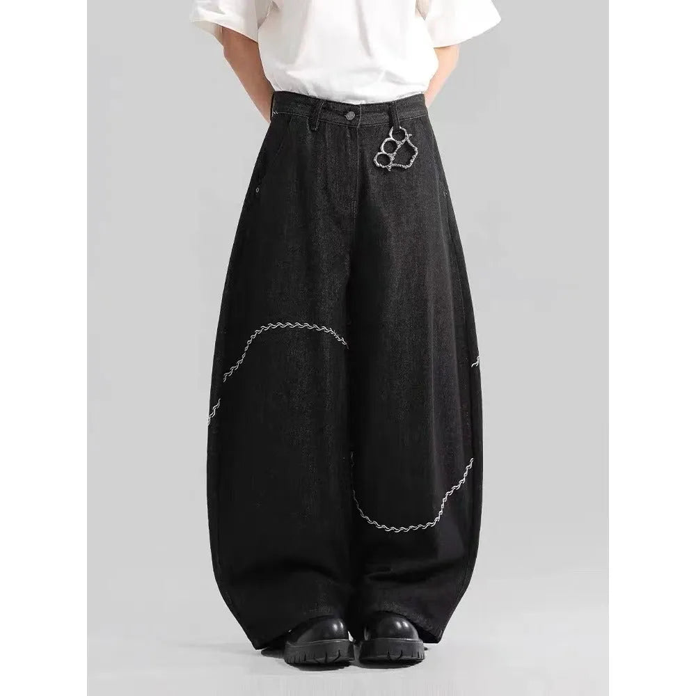 Black straight-leg jeans trousers with mid waist and zip fly in micro-elastic polyester denim fabric