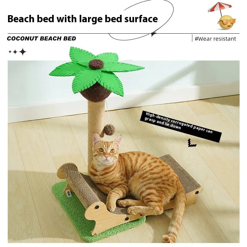 Wooden beach chair design cat climbing frame with hemp scratch board and chamfered columns