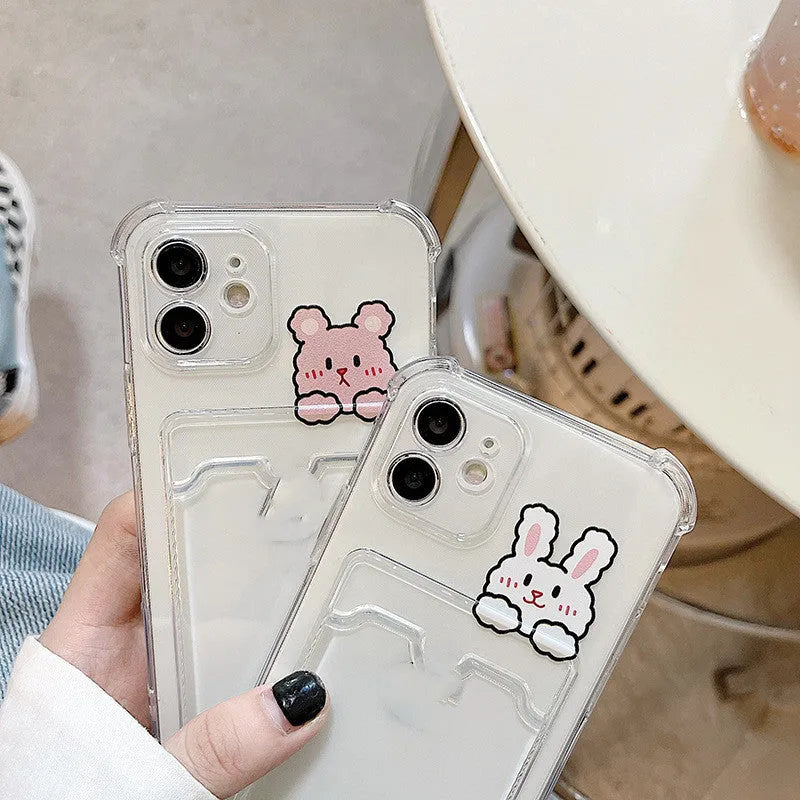 Cartoon design transparent iPhone case with card holder for iPhone models