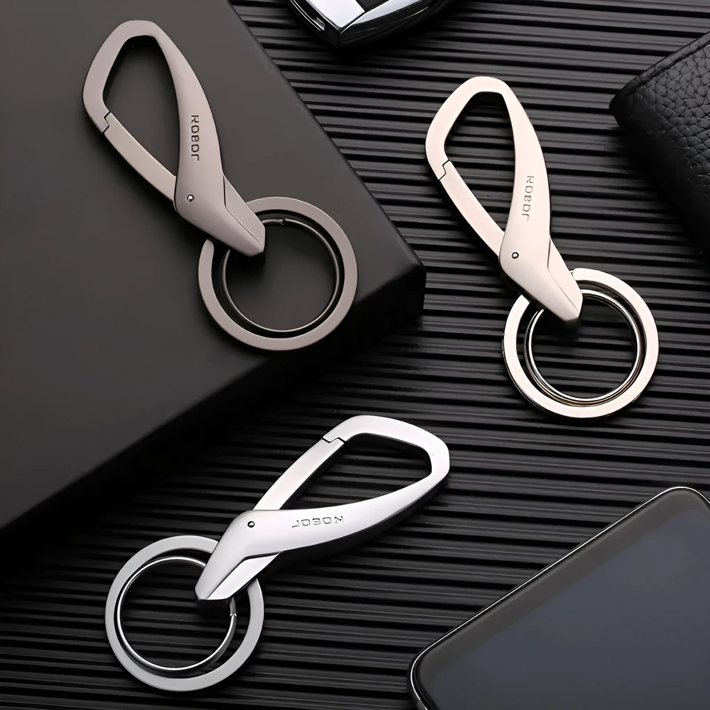 Zinc alloy double ring car key waist hanging clip in black, chrome or nickel finish