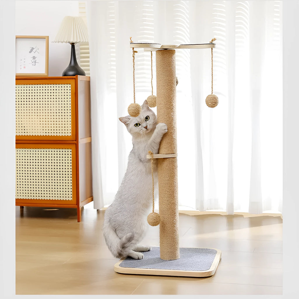 Scratch-resistant chip hanging ball cat climbing frame with pine wood and carpet leather construction