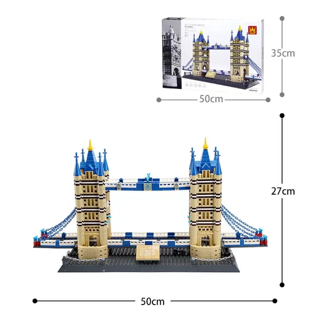 Wange building block set showing over 800 small ABS plastic pieces for constructing global landmark models.