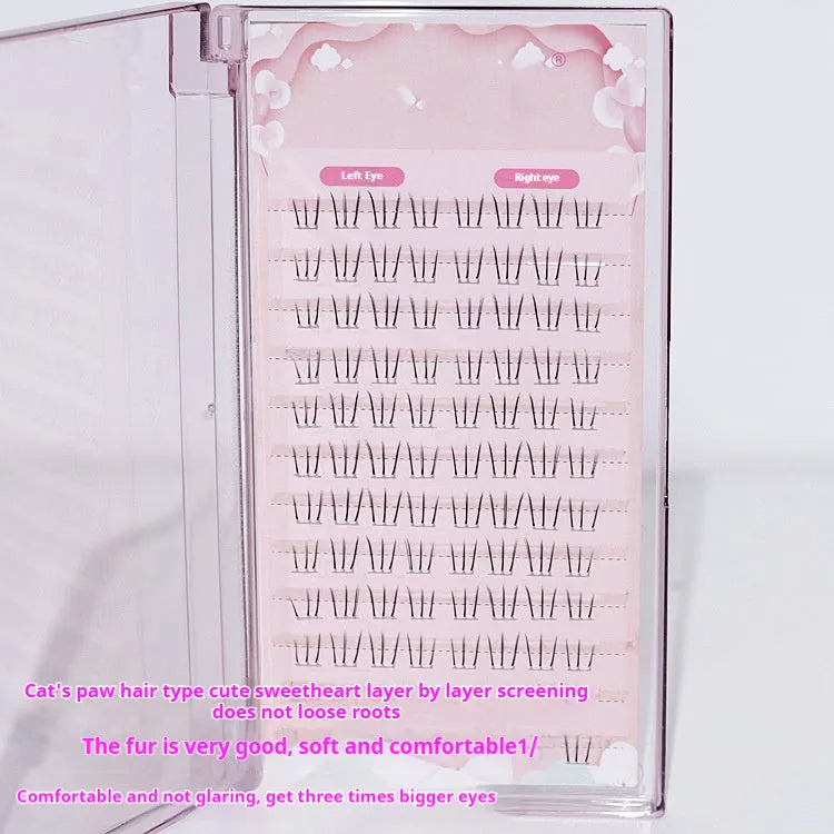 12 row segmented false eyelashes with 4-5-6mm pointed tails and sheer root