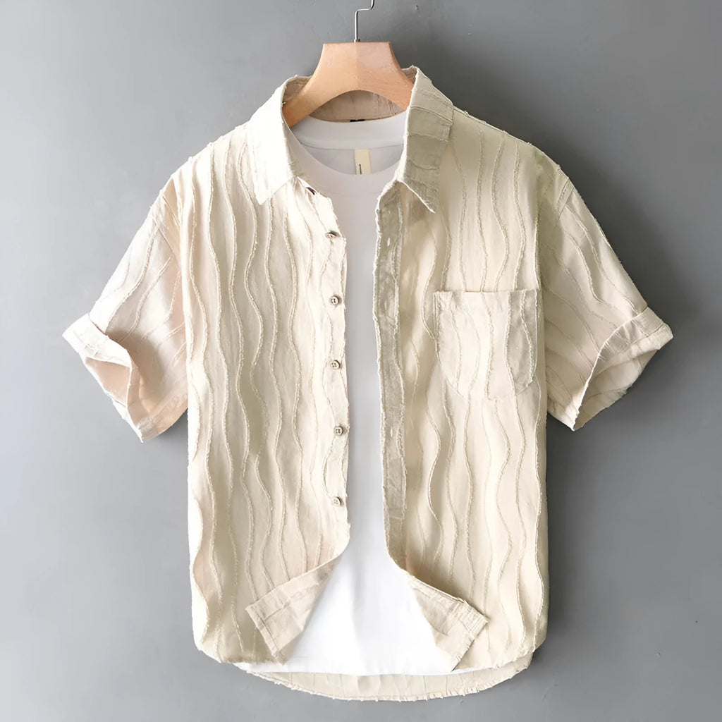 Men's pure cotton summer casual shirt in apricot colour with loose fit Japanese style design