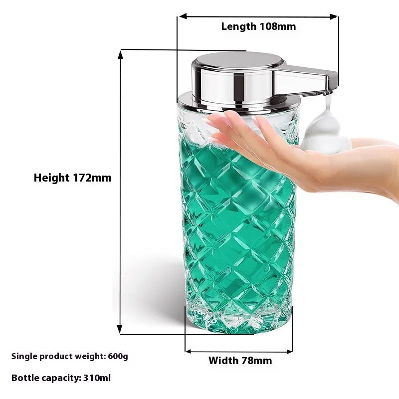 Automatic intelligent soap dispenser with silver-plated PET shell and Type-C charging port.