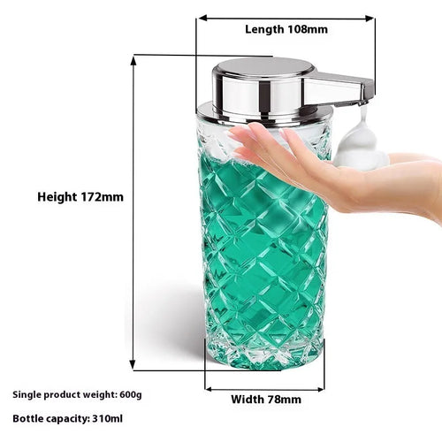 Automatic intelligent soap dispenser with silver-plated PET shell and Type-C charging port.