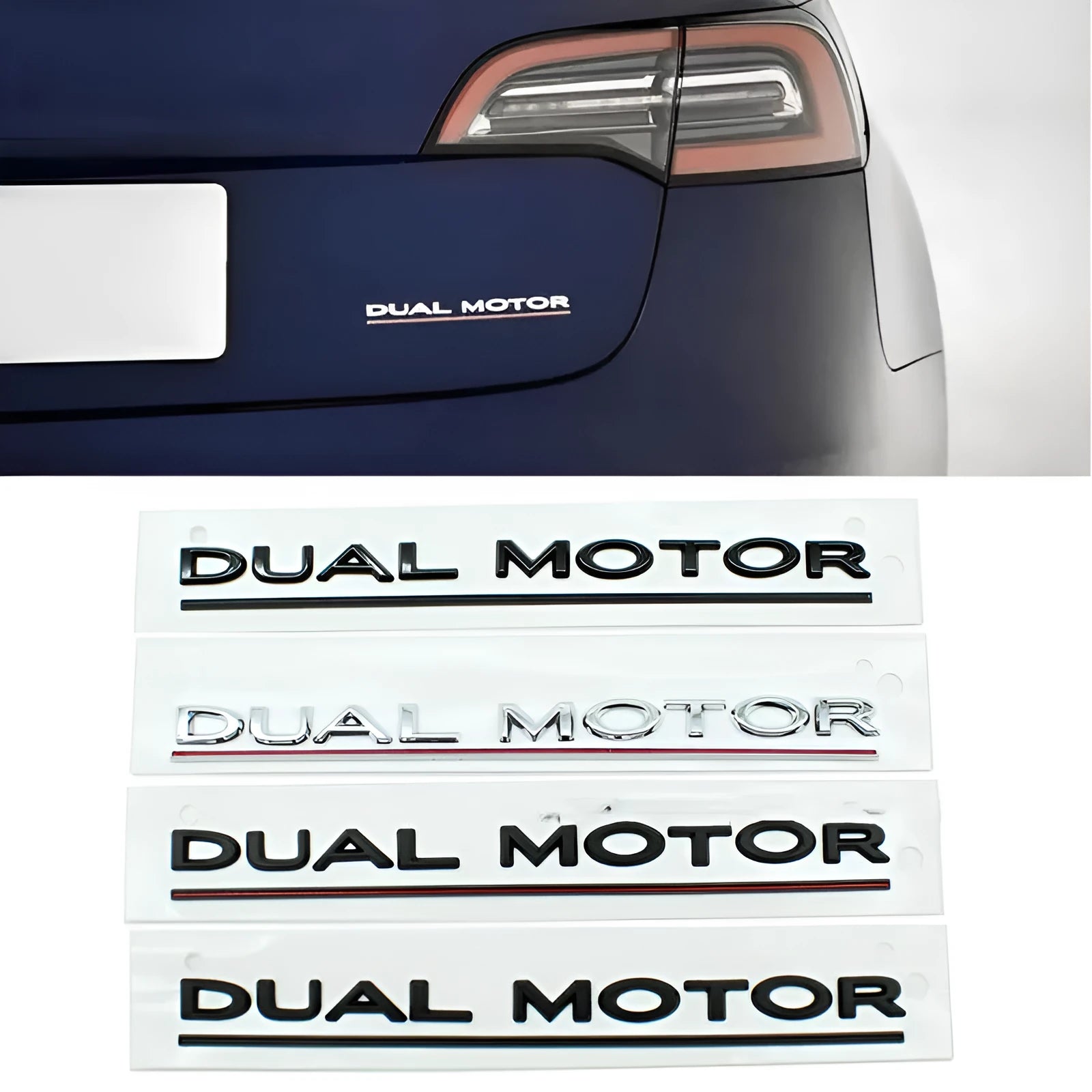 Tesla Model 3 performance bumper sticker in ABS plastic measuring 19cm by 3cm