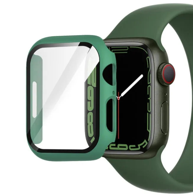 PC tempered film Apple Watch case with tempered glass front and PC back shell in multiple colours