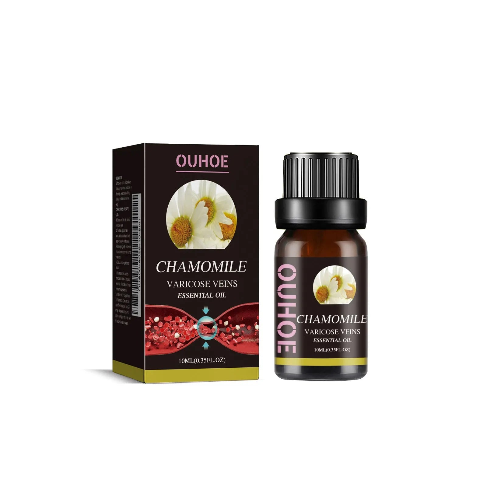 10ml bottle of chamomile essential oil for leg skin care and massage
