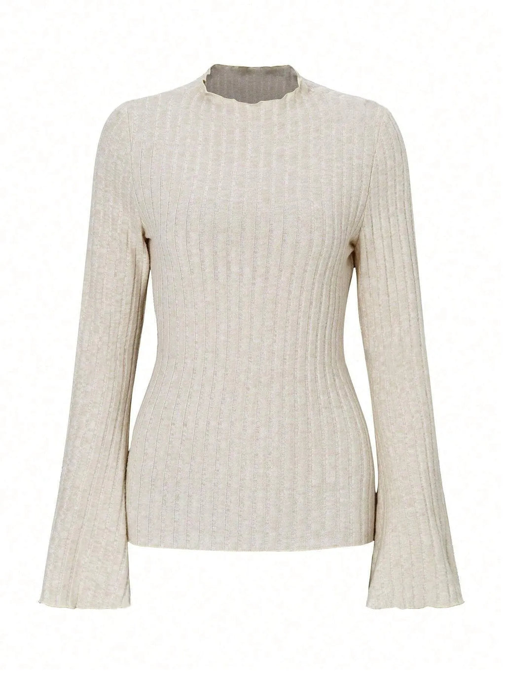 Man wearing a black long sleeve top with a subtle sunken stripe pattern and lantern sleeves.