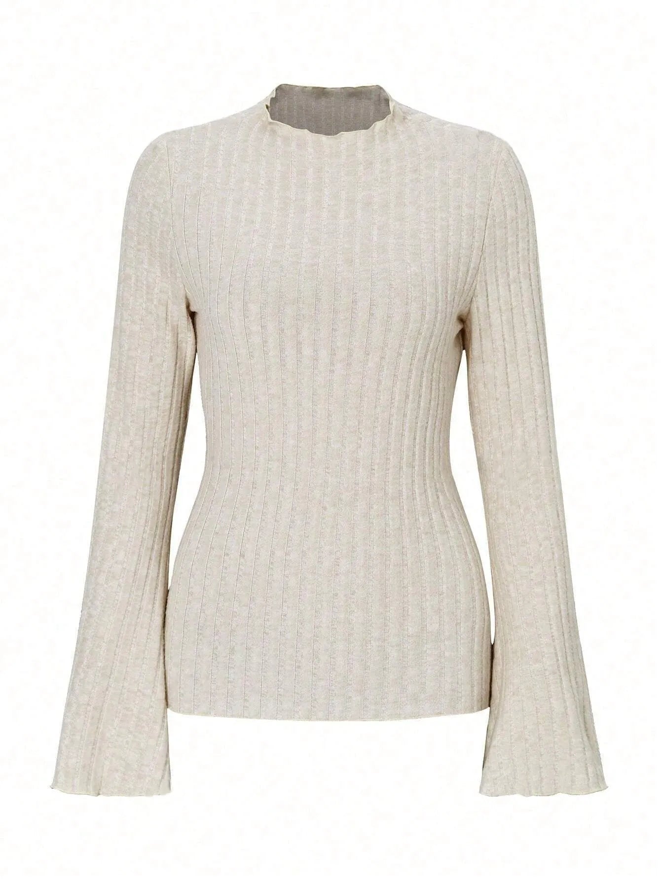 Man wearing a black long sleeve top with a subtle sunken stripe pattern and lantern sleeves.