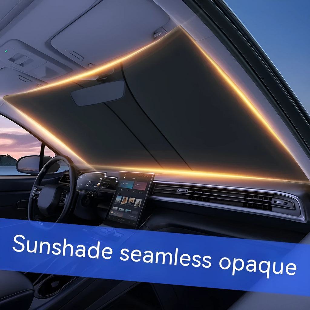Titanium silver car windshield sunshade with double ring design for sun protection and heat reduction